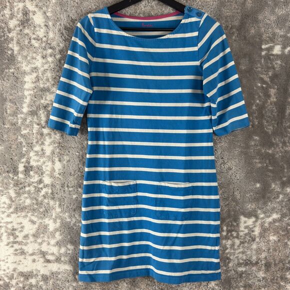 Boden Size 2 Striped Tunic Mini Dress Short Sleeve Blue White Pullover Casual - Picture 1 of 9